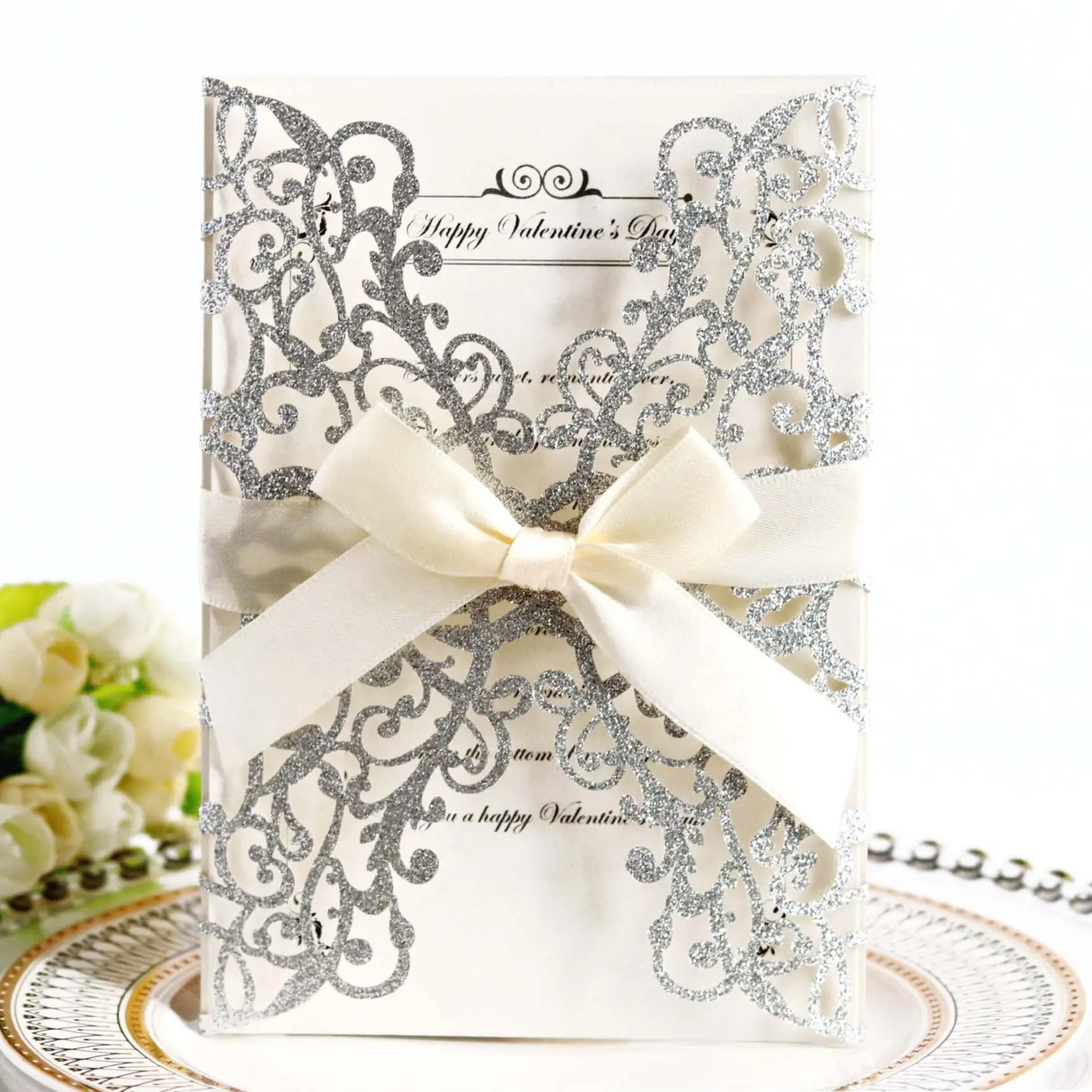 10-Pack Laser Cut Bow Greeting Cards with Envelopes – Elegant Premium Cardstock for Wedding, Engagement, Baptism, Halloween, Christmas & All Special Occasions, Blank Invitation & Anniversary Cards