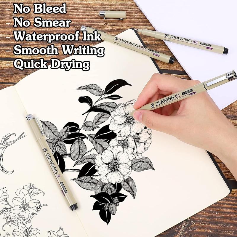 Drawing Pens  Fineliner Art Pens: 12 Black Fine Line Markers Art Supplies Adults Artist Sketch  Archival Ink Watercolor Inking Fine Liner Manga Sketching Zentangle Stuff Micron Pen Set
