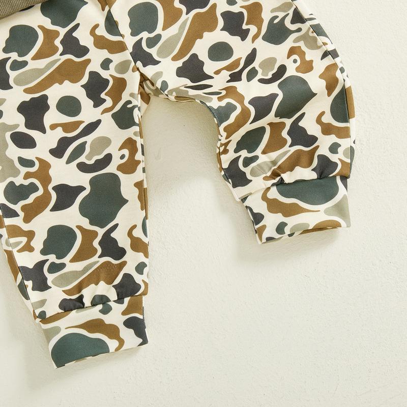 Babamoon Toddler Baby Boy Fall Hunting Outfits Half Zip Long Sleeve Animal Mallard Duck Print Pullover Tops Camouflage Pants 2Pcs Wild Clothes Set