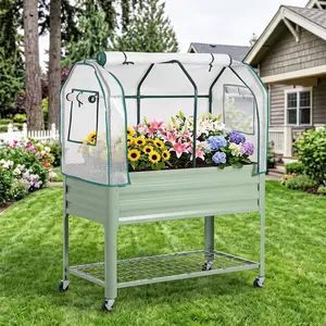Garvee Protect Plants Year-Round - Raised Garden Bed with Greenhouse Cover - Durable Outdoor Fabric Planter Box for Vegetables & Flowers - Ideal for Backyard & Patio - 48x24x56 in - Green
