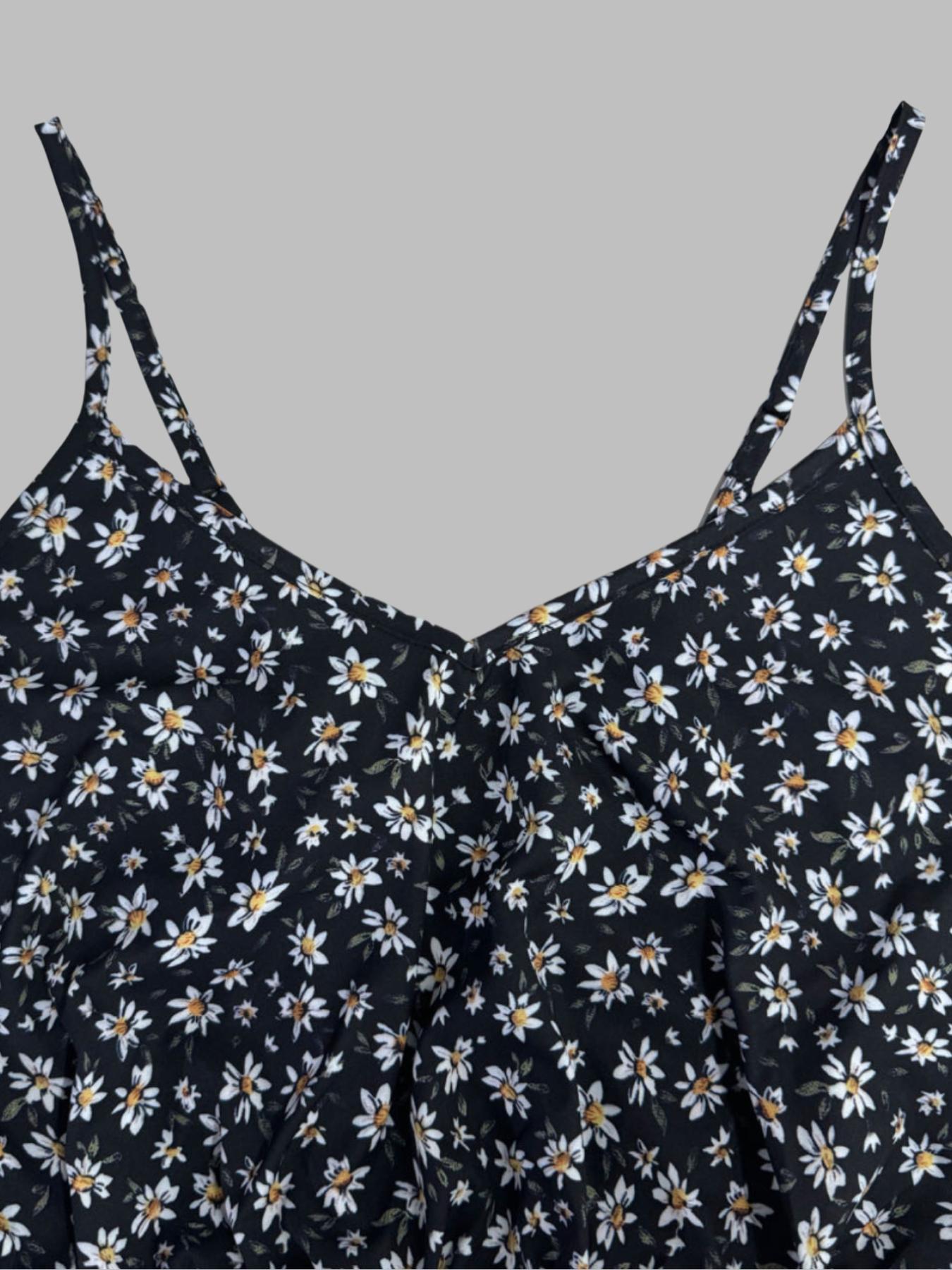 Women's Ditsy Floral Print Backless V Neck Cami Jumpsuit, Boho Fashion Sleeveless High Waist Straight Leg Jumpsuit for Daily Holiday Vacation Wear, Ladies Summer Clothes