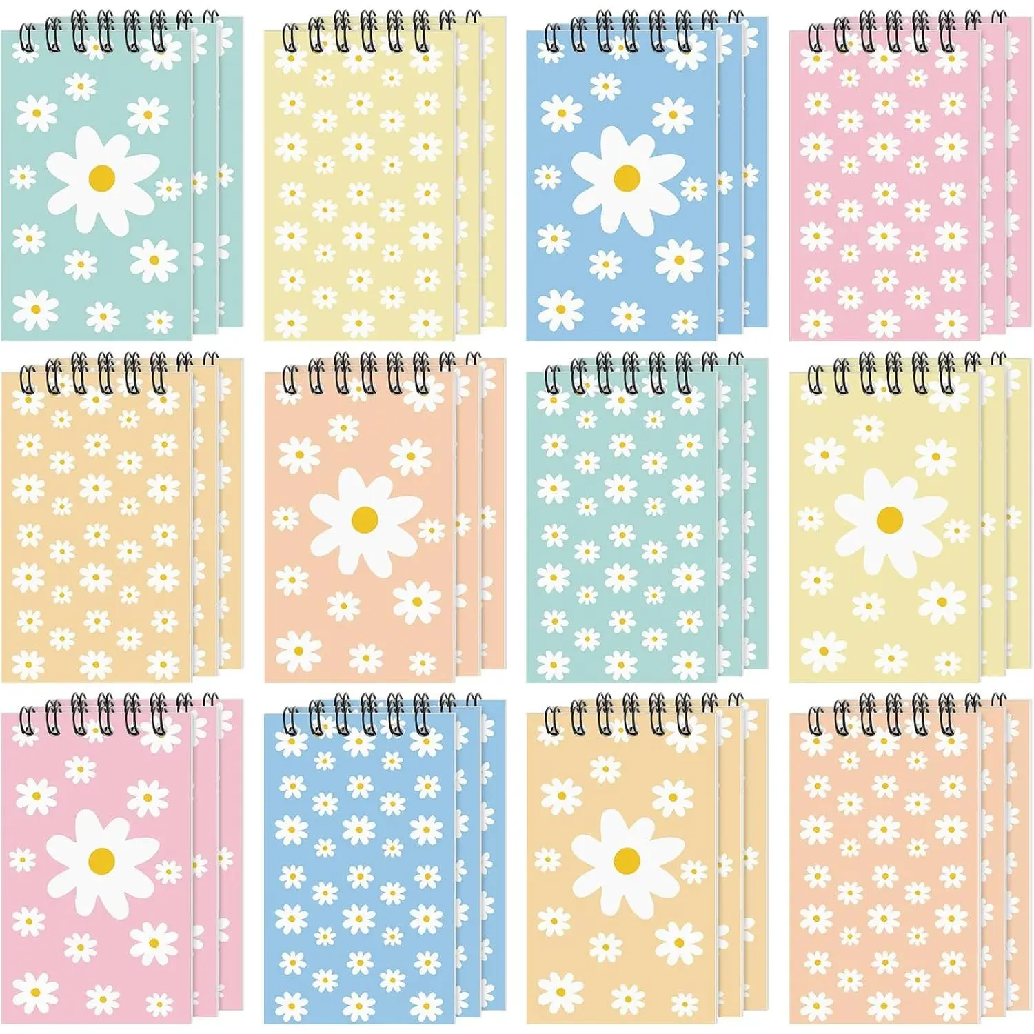 Women’s & Girls’ 36-Count Mini Spiral Notepads - Daisy-Patterned Pocket Notebooks with Glossy Pages, Office & Travel Stationery Supplies, Women Girls, Journaling Supplies
