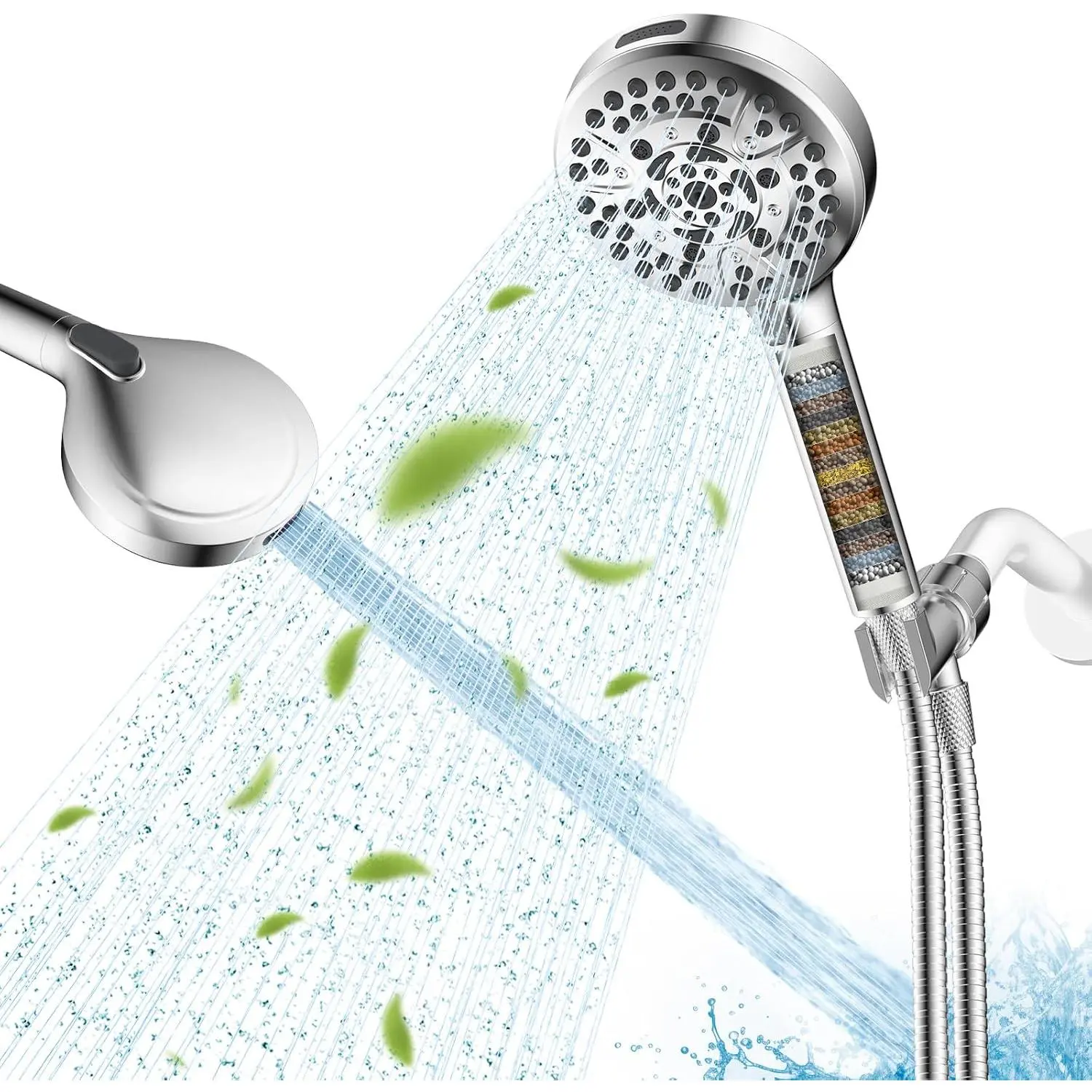 High  10  Filtered Handheld Shower , Chrome | Showerhead with Water Softener Filter for Hard Water, Remove Chlorine, Improve , Brass Joint Holder, 71" Metal Hose