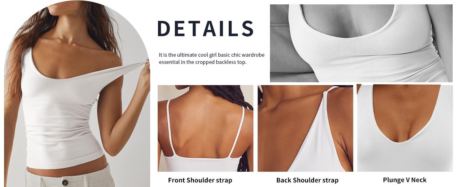 Imily Bela  Womens Sexy Deep V Neck Top Sleeveless Backless Spaghetti Strap Tank Top Casual Basic Cami To
