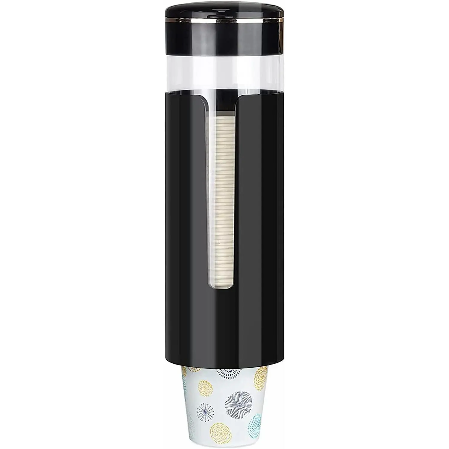 Wall Mount Pull Type Water Cooler Cup Dispenser, Fits 4-7 oz Disposable Paper and Plastic Cups, Black Cup Holder for Bathroom, Office, Break Room and Gym