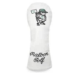 Simple Hand-Drawn Golf Club Head Cover, Cartoon Figure Flag Design, Pure Background, Unisex Golf Protection Sleeve