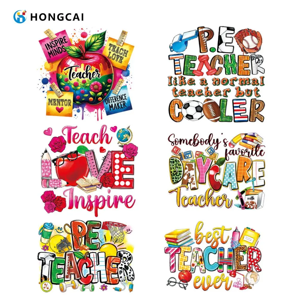 6Pcs Teacher Campus Iron-On Transfers, Colorfast DIY Patches, Letter Patched