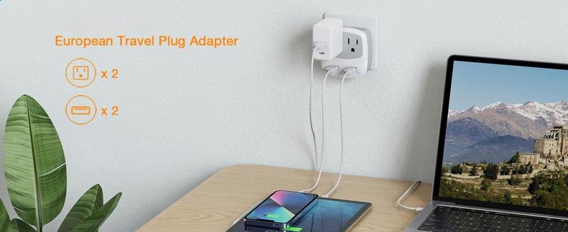 F-APT21  FEuropean Travel Plug Adapter Converter, International Power Plug Converter with 2 USB, Type C Outlet Adaptor Charger for US to Most of Europe EU Iceland Spain Italy France Germany