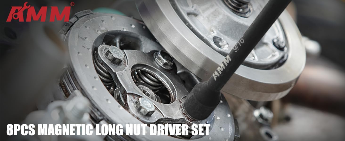 AMM 8PCS SAE Nut Driver Set for, Long Nut 6 INCH (1/4" - 9/16"), 1/4" Hex Shank Nut Driver Bit, Cr-V