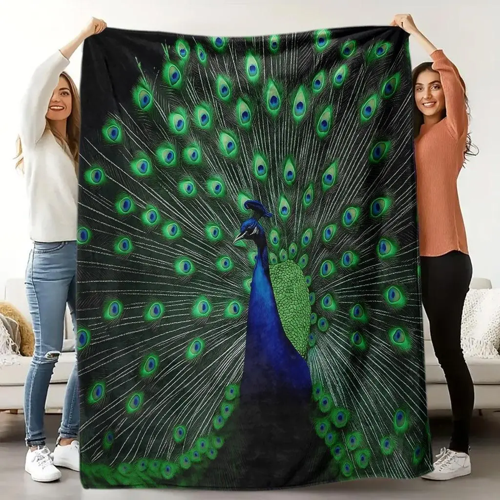 Soft Peacock Tail Flannel Blanket, High-Definition Digital Print, Breathable All-Season Sofa Throw, Cozy Christmas Gift for Home, Bedroom Living Room Decor,Hippie,Galaxy,Space Tapestry,UV,Reactive,Horror,bohemian,mandala,tapestry wall,Western
