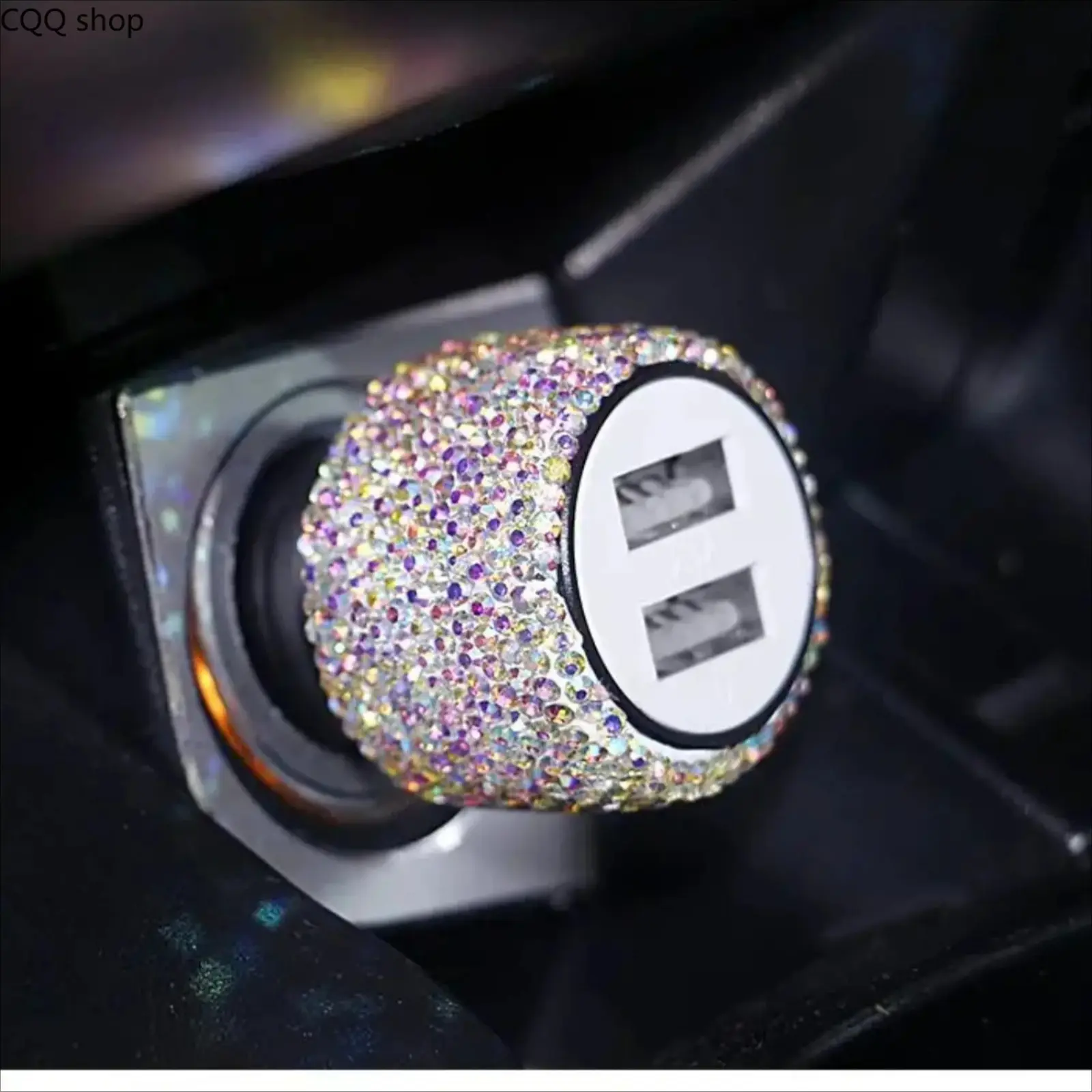 Bling Diamond Design Dual USB Car Charger - Cigarette Lighter Fast Charging Adapter, Compact Plug and Play Safety Hammer Emergency Tool, Girly Car Accessory for Women, Multifunctional Universal Vehicle Accessory