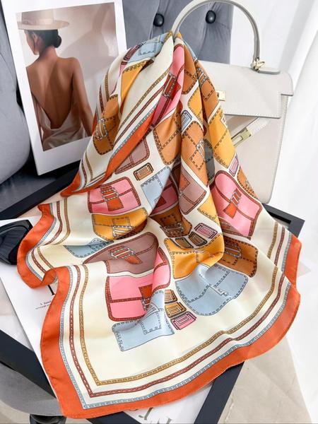 70cm Women's Bag Pattern Printed Scarf, Stylish Neck Decoration, Versatile Hairband and Belt for Spring & Fall Fashion, Fashion Hair Scarves