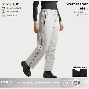 PUFFIT STM-TEX  Relax Fit Straight Leg Waterproof Pants With 2 Side Zip Hem, Lightweight, Breathable & Eco Fabric,Work, Walk & Outdoor Ready,Comfort Fit,Hiking,Casual Fitted Style