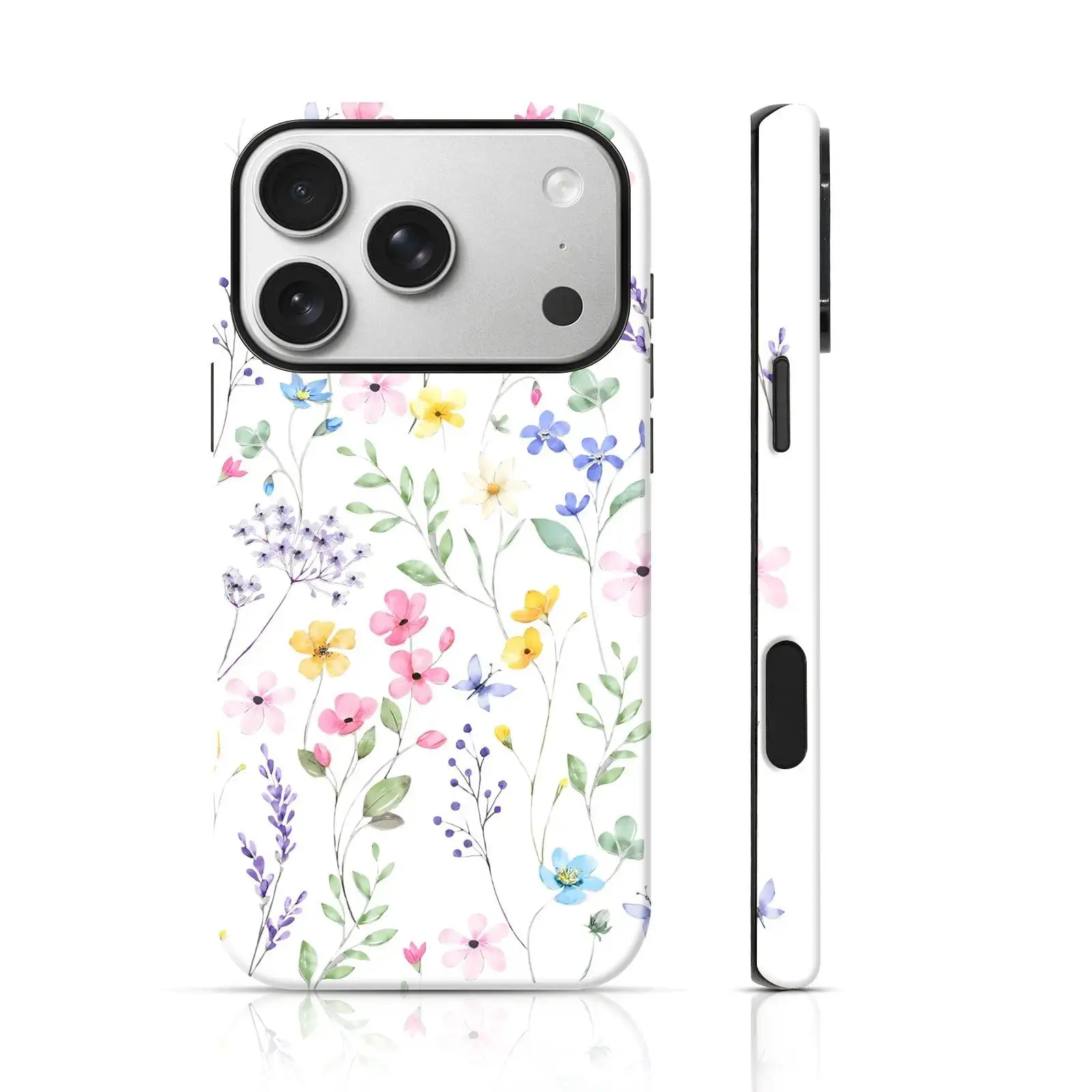 Watercolor Wildflower Floral Print Phone Case, Fade Resistant. Compatible with Apple 17/16/15/14/13/12/11/X and Samsung S26/25/24/23/22/21 phones. Shockproof phone case — lightweight, stylish, and durable.