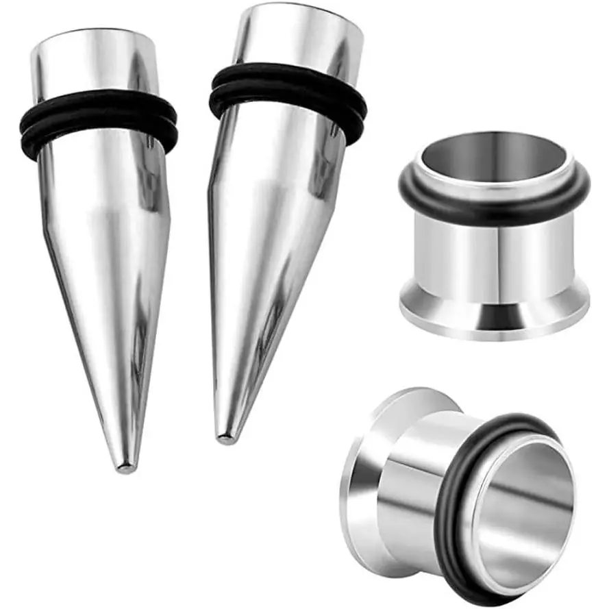 HEKEUOR 4 Piece 316l Steel Tapers and Tunnels Ear Stretching Kit Gauges Gauging Plugs Choose 1g 7/16 1/2 9/16 00g-14g