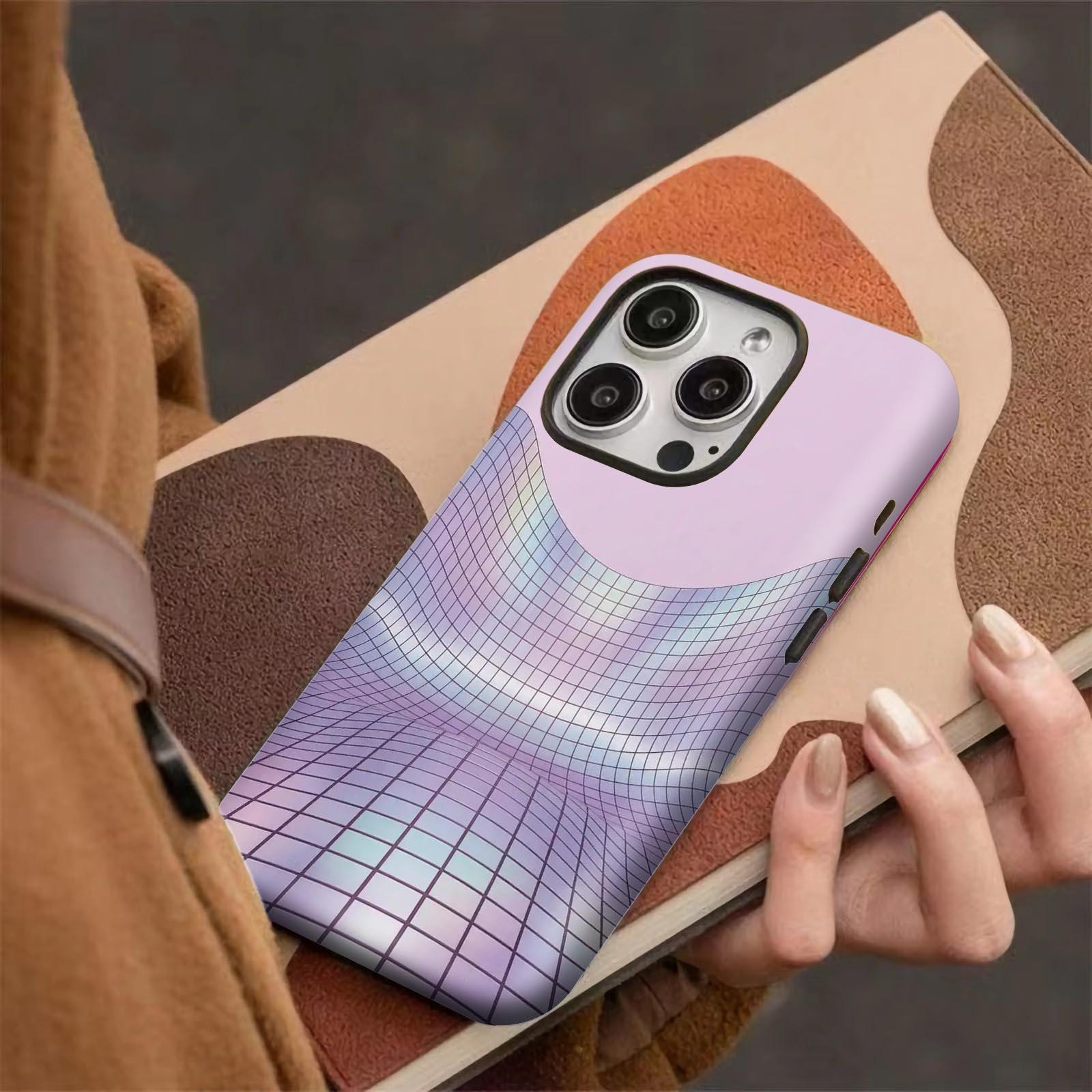 Curved, grid, holographic Soft And Hard Two-In-One Film Printed Full Pattern Case For IPhone 16 15 14 13 1211 Pro Max Plus Phone Case