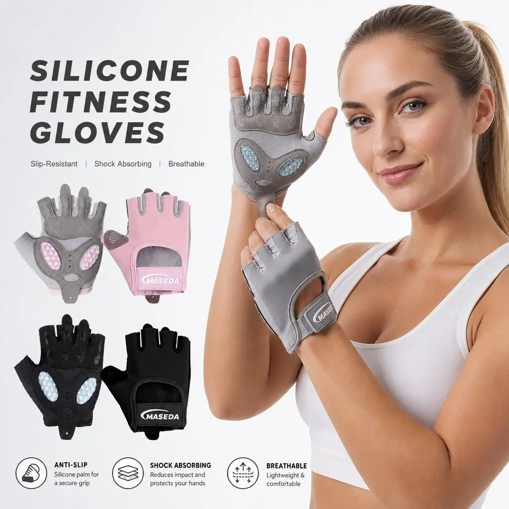 Silicone Workout Gloves for Women & Men, Lightweight Breathable Gym Gloves, 3D Palm Padding, Non-Slip Weightlifting Gloves, Cycling Gloves
