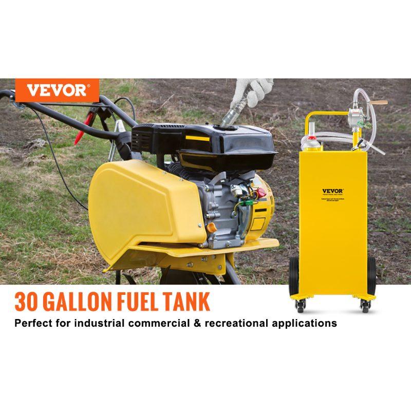 VEVOR 30 Gallon Fuel Caddy, Gas Storage Tank 4 Wheels, with Manuel Transfer Pump, Gasoline Diesel Fuel Container for Cars, Lawn Mowers, ATVs, Boats, More, Yellow VEVOR 30 Gallon Fuel Caddy, Gas Storage Tank 4 Wheels, with Manuel Transfer Pump, Gasoline Diesel Fuel Container for Cars, Lawn Mowers, ATVs, Boats, More, Yellow