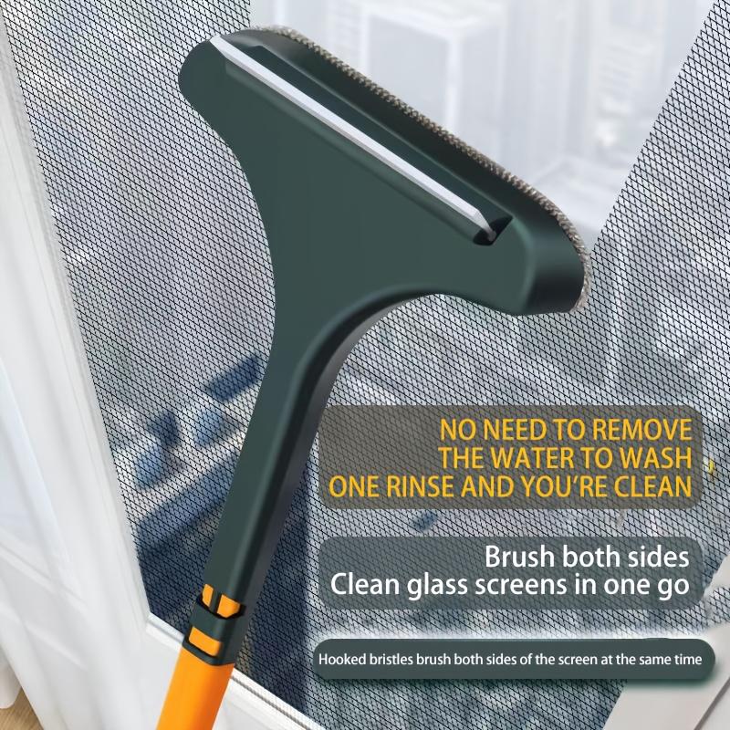 Household Cleaning Tool, Ideal for Christmas and Valentine's Day, Window Cleaning Brush, Cleaning Supplies, 2-in-1 Double-Sided Window Screen Cleaning Brush and Glass Wiper with Scraper, Long Handle, Dual-Use for Wet and Dry Cleaning.