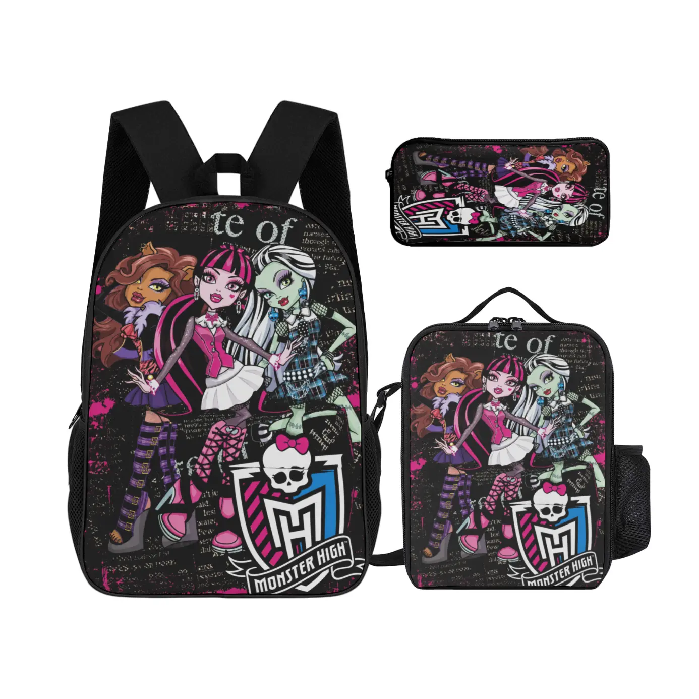 Gothic-style backpack with lunch box and pencil case, lightweight and casual travel bag, suitable for women, must-have gift for the back-to-school season