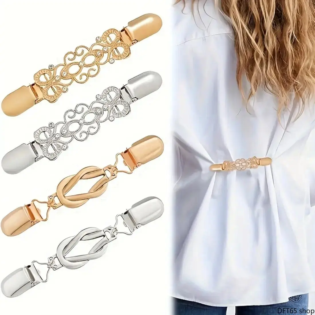 Vintage Inspired Zinc Alloy Waist Cincher Clips Adjustable Non Slip Metal Fastening Brooch Secure Fabric Grip For Women Dresses Shirts Shawls Daily All Season Casual Outfit Styling Accessory
