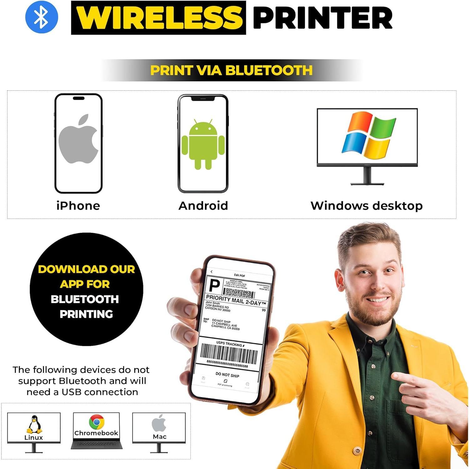 Label Printer,  rmal Printer, 4x6 Shipping Label Printer, rmal Label Printer Desktop or Phone, Compatible with , Android, Windows, , Chromebook, , Ebay, UPS.USPS (Black)