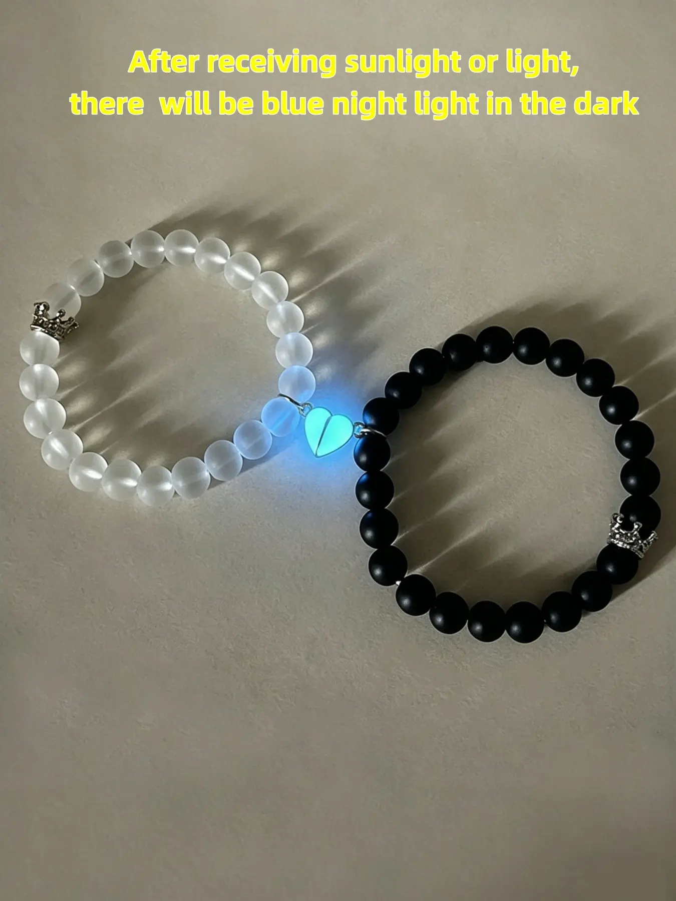 Natural Crystal Moonstone Obsidian Bracelet, Magnetic Love Bracelet, Frosted Glass Beads, Heart Magnet, Unisex Fashion Jewelry, Healing Crystal, Beaded Bracelet