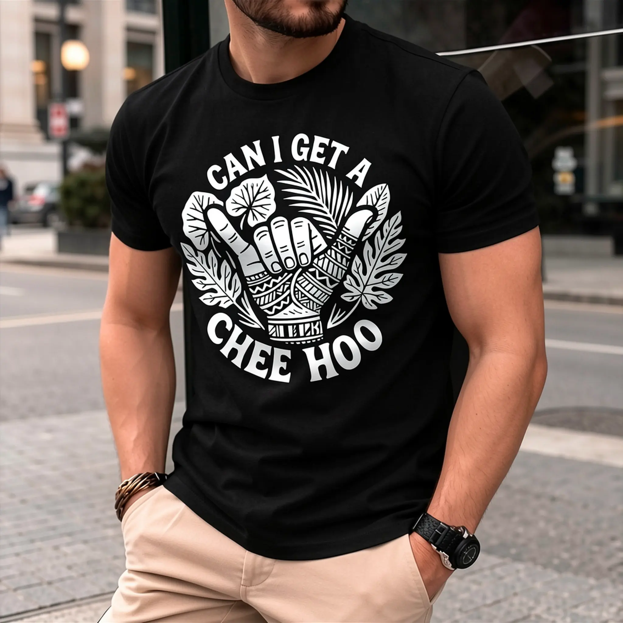 Men's Chee Hoo Graphic T-Shirt in 100% Soft Cotton, Vintage Polynesian Print, Relaxed Fit Round Neck for Casual Streetwear, Tshirt, Tee, Fabric, Relaxed Regular Fit, Fade Resistant, Fashion