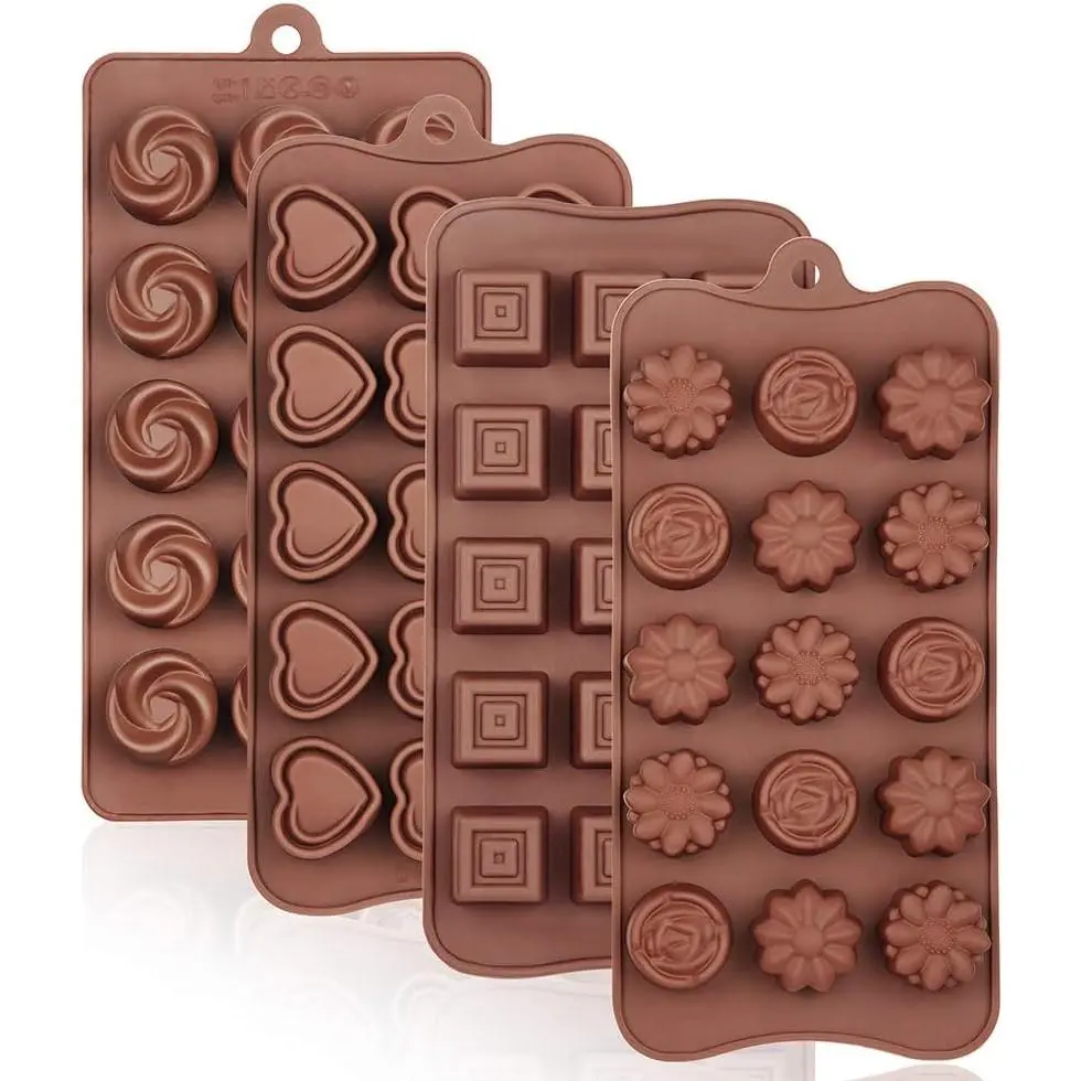 4 Packs Food-Grade Silicone Chocolate Molds - Non-Stick, Multi-Shape for DIY Crafts, Candy Making, Party Gifts (Baking & Butter Compatible)