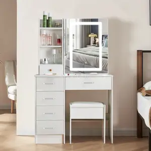 Vanity Desk w/ 10 LED Lighted Sliding Mirror & 6 Drawers Makeup Dressing Table