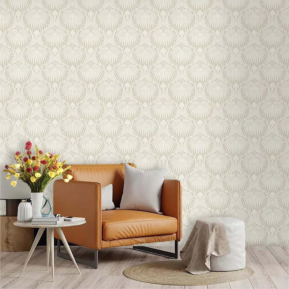 Light Beige Fan Shape Pattern Self Adhesive PVC Wallpaper, Self Adhesive PVC Sticker For Indoor Wall And Furniture