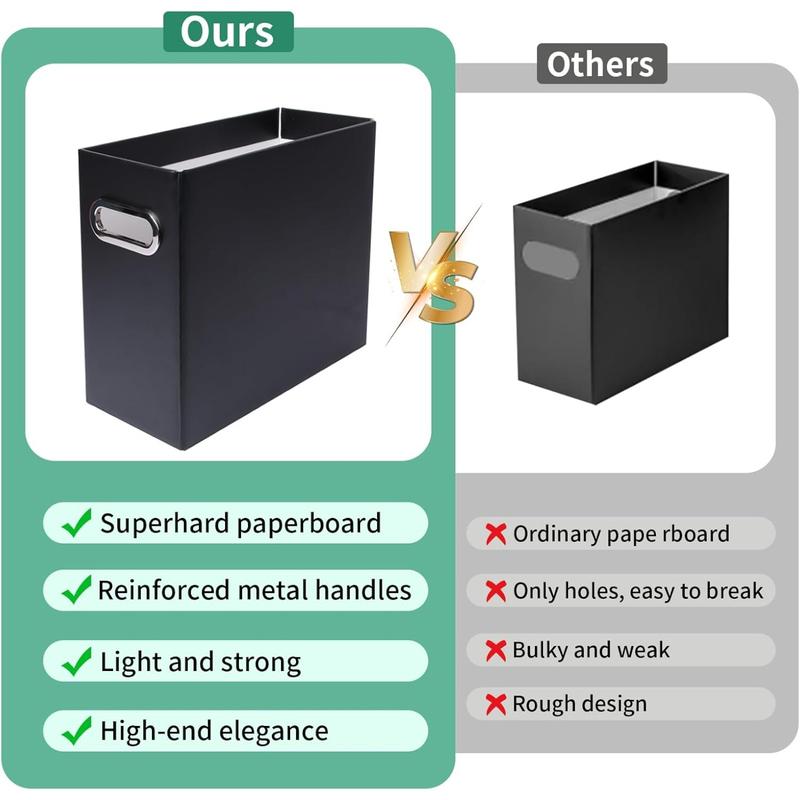 Collapsible File Organizer Box with Handles, 12.2 x 5.11 x 9.84 Inches, Portable Filing Storage Box for Home & Office, Letter Size Documents, Black