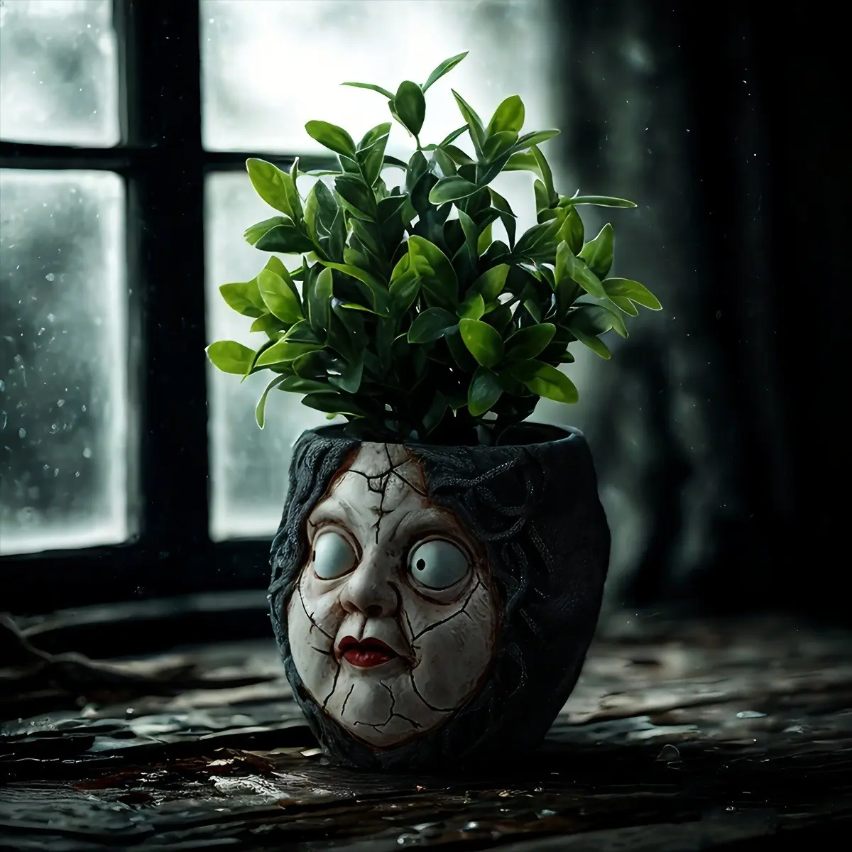 Horror Doll Face Planter, Perfect for Halloween, Horror Theme Party, Garden Courtyard Resin Craft, Creative Gift Idea, Resin Planters