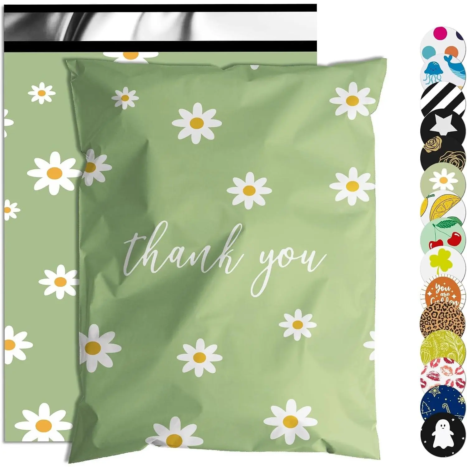 10x13 Inch 100 Pack Poly Mailers | Strong Adhesive Sealing, Waterproof & Tear-Resistant Shipping Bags for Clothing, Cute Chrysanthemum Print Packaging