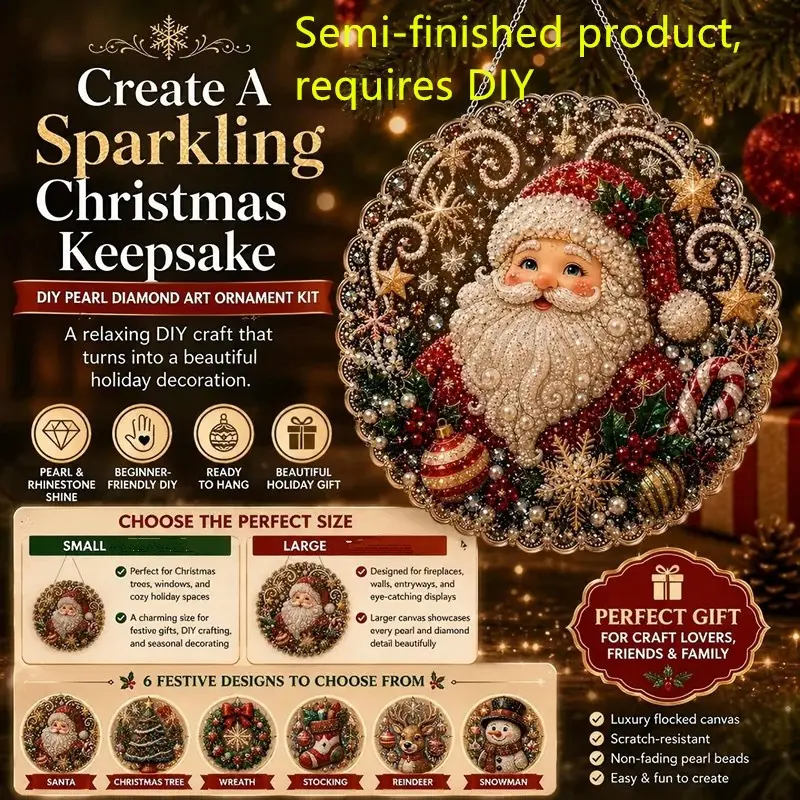 Christmas Pearl Diamond Art Ornament Kit, DIY Christmas Decoration Set, Half-Finished Craft Kit, Manual Assembly Required