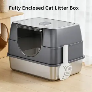 Front Entry Top Exit Metal Cat Litter Box Extra Large Stainless Steel Enclosed DesignThethumbshop