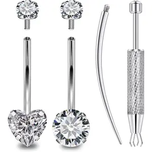 Long & Extra Long Bar Belly Button Ring Internal Thread Hypoallergenic Surgical Stainless Steel 14mm 16mm 14 Gauge Navel Rings Cubic Zirconia Buuton Body Piercing Jewelry for Women Men