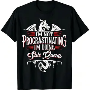 Men’s "I’m Not Procrastinating I’m Doing Side Quests" Dragon Graphic T-Shirt