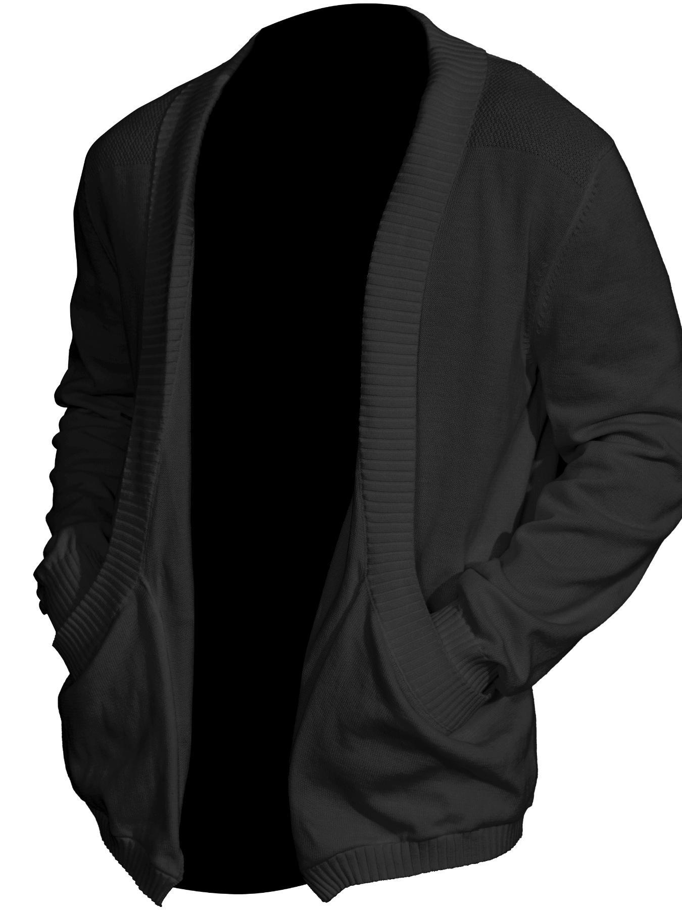 Men's Solid Pocket Shawl Collar Cardigan, Loose Casual Long Sleeve Open Front Knitwear for Spring & Fall, Fashion Men's Knit Clothing for Daily Wear