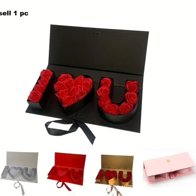 I LOVE U Shaped Empty Gift Box, Luxury Magnetic Closure Box with Ribbon, Valentines & Anniversary Gift Packaging Box for DIY Flowers, Jewelry & Presents