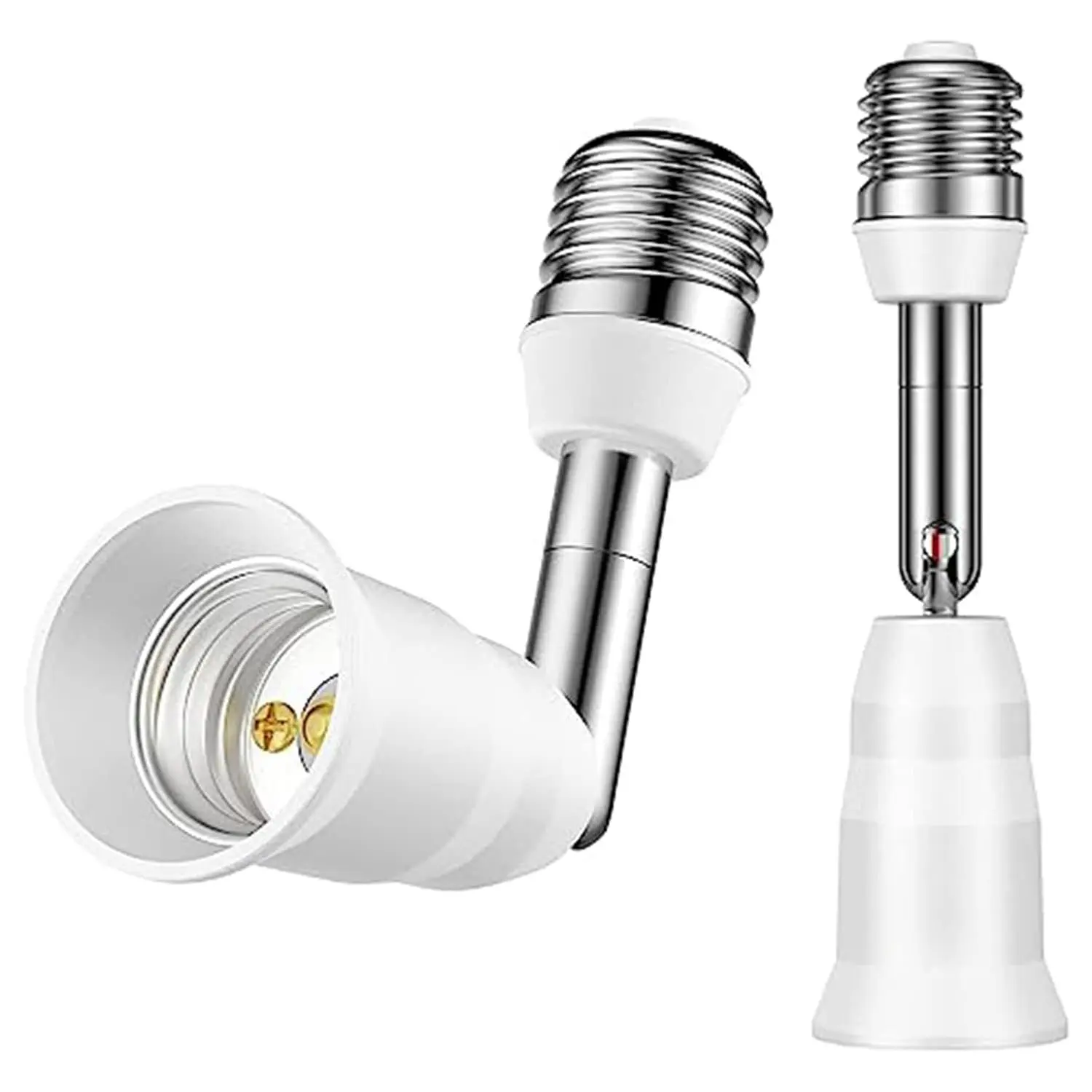 2-Pack Durable Extendable Outlet Plug Expander, E26/E27 Screw-In Extension Socket, 4.5 in Adjustable Angle Rotating Model, 90° Vertical/360° Horizontal Rotatable, 100V-250V, Max 150W Universal Medium Screw Base Light Converter