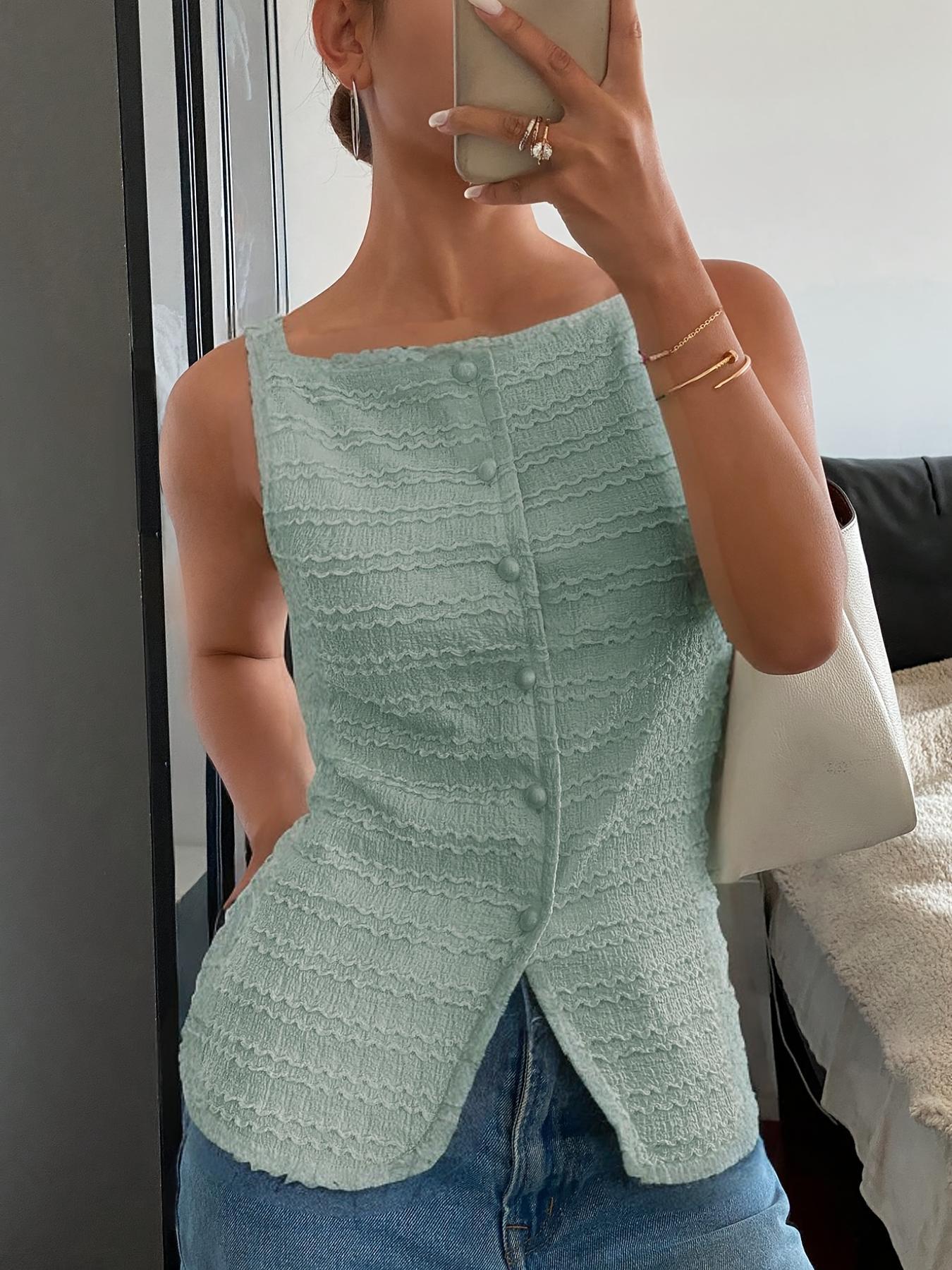 Women'S Plain Button Front Vest Top, Elegant Fashion Casual Sleeveless Outerwear For Daily Outdoor Wear, Women Clothing For Summer