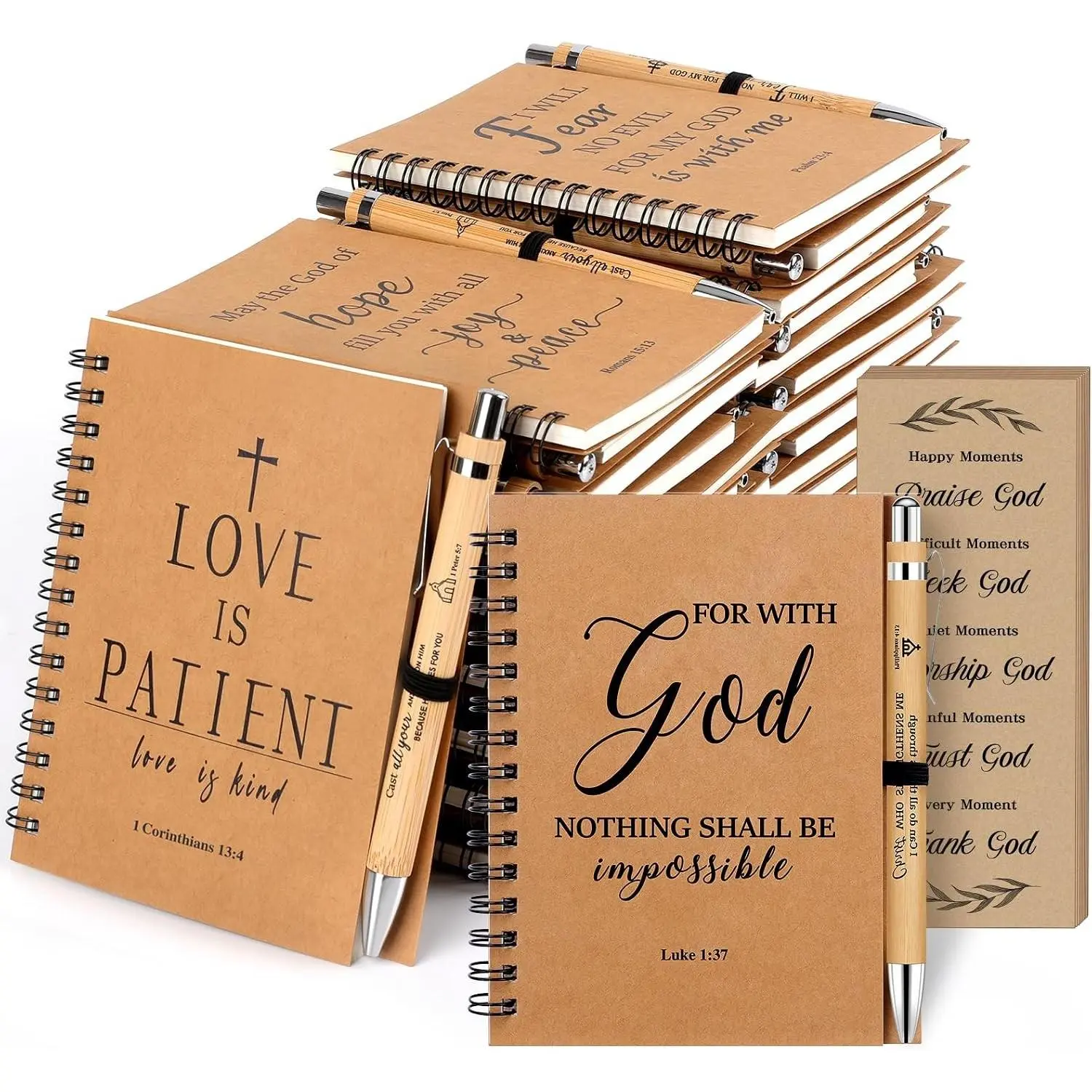 90 Pcs/30 Set Christian Gifts Bulk - Christian Spiral Notebook with Bible Ballpoint Pen & Bookmark, Prayer Journal Small Lined Notepad, Religious Gifts for Bible Study Groups, Church Members & Church Families