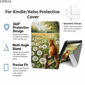 For Kindle/Kobo/Tolino Case, with stand Cat On Fence With Dandelions for New Kindle 11Th 2019, for Kindle 11th Generation Case for Kindle 11Th (2022/2024), 6-Inch, 7-Inch Kindle Paperwhite 12Th Generation 2024 Vision Color (2024) /Vision 6 (2021）/Shine Co