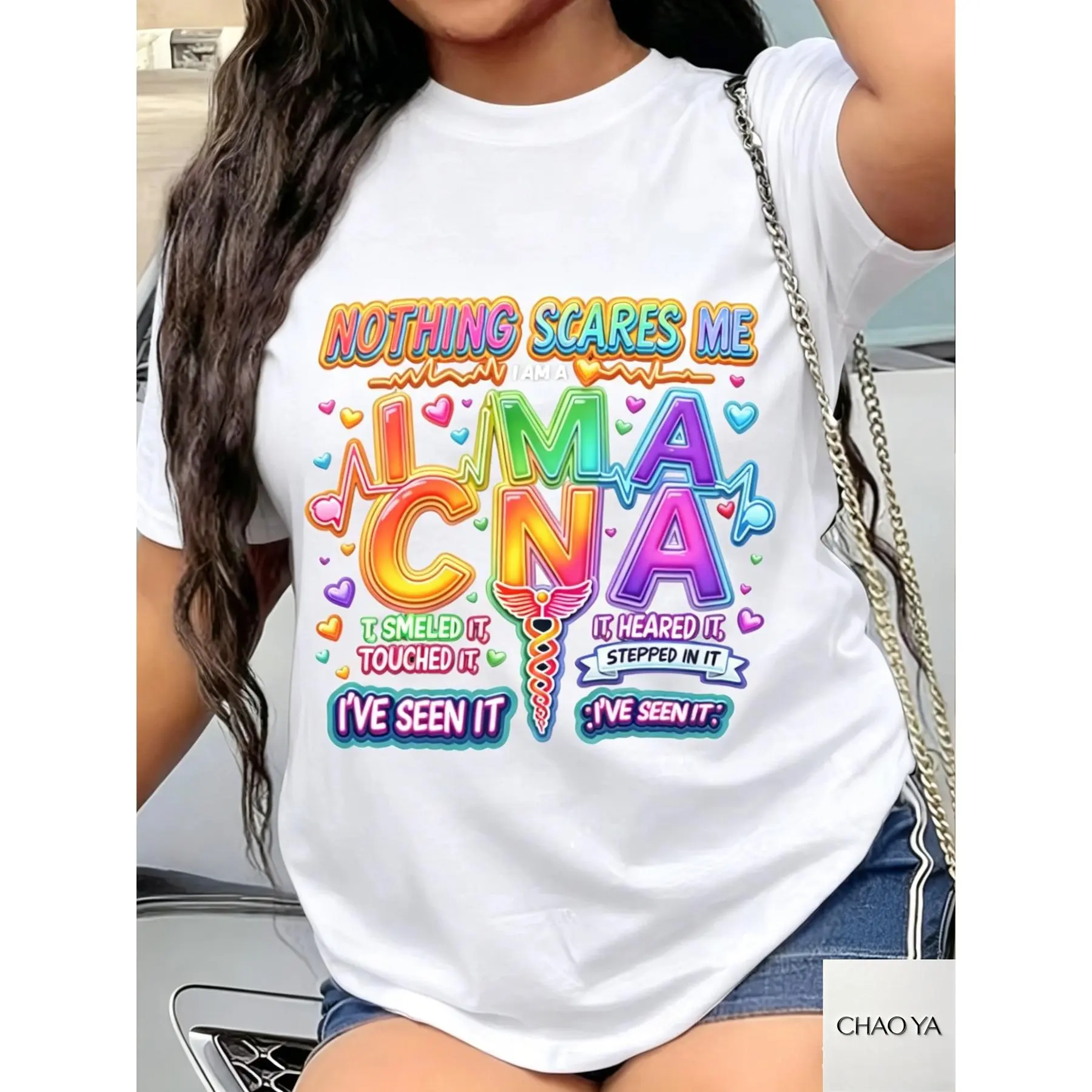(Maternity Clothes Women)Women's Nurse Workwear Top - Funny 'Nothing Scares Me I'm CNA' Nurse Assistant Shirt, Breathable Work T-Shirt for CNAs and Healthcare Professionals - Daily Hospital Uniform Apparel, Nurse Assistant Gift, Funny Design, Comfort