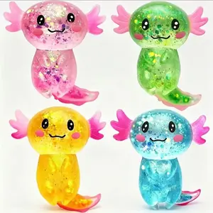 4PCS Cute Axolotl Squishy Toys, Glitter Stretchable Squeeze Fidget Toys, Assorted Color Sensory Toys for Kids and Adults, Birthday Party Favors