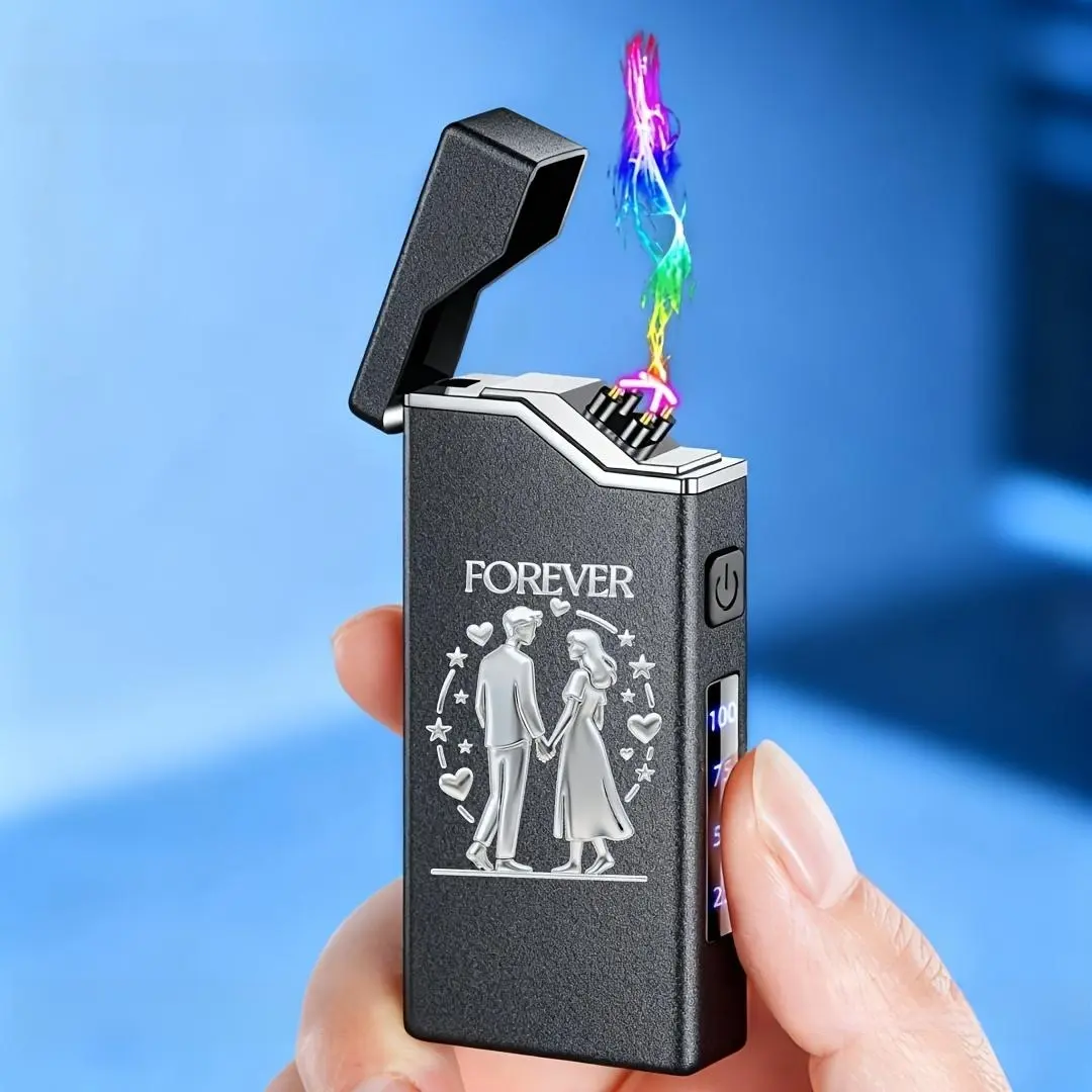 Black Matte Electronic Lighter, Double Arc Ignition, USB-C Charging, Outdoor Camping, Barbecue, Travel, Survival Supplies, Valentine'S Day, Christmas, Birthday, Wedding Anniversary Gift for Boyfriend, Father, Husband, Friend