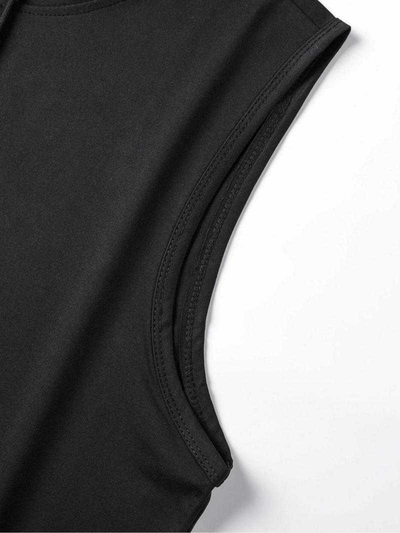 Men's Regular Fit Cartoon Bull Head Print Hooded Tank Top, Casual Comfy Breathable Sleeveless Top for Summer, Fashion Men's Clothes for Daily Wear, Socks