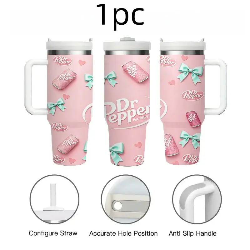 Dr Pepper Theme 40oz Large Ice Cup, Sweet Cool Style Portable Water Bottle, 304 Stainless Steel, Multiple Colors, Perfect Gift for Fans