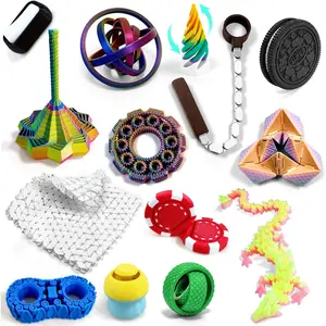 14-in-1 3D Printed Fidget Set for Adults - Sensory Anxiety Relief with Clicker, Articulated Dragon, Impossible Pyramid, Gyro Spinner, Poker Chips, Stress Relief Gifts for Men Womenfidget toys